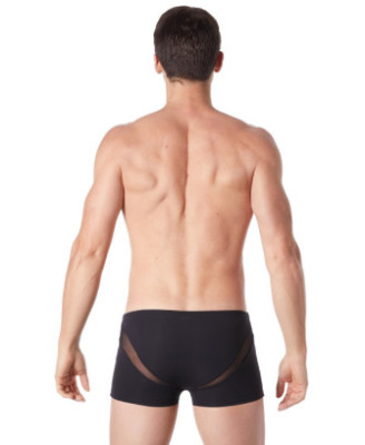 Boxer noir sexy avec fine résille en V 
